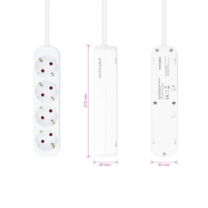 Nanocable Regleta de 4 Tomas con Cable de 1,4 m, Blanca Nanocable Regleta de 4 Tomas con Cable de 1,4 m, Blanca